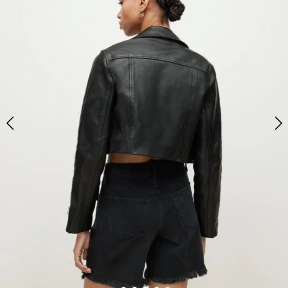 All Saints Black Leather Crop Biker Jacket - Picture 5 of 14